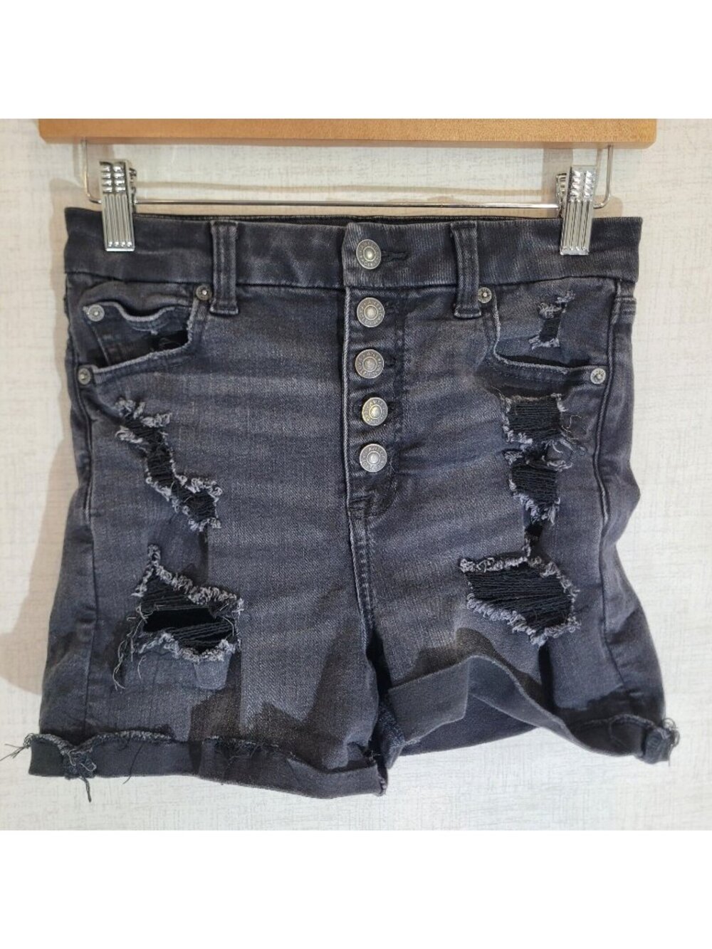 American Eagle Jean Shorts Womens 4 Curvy Super Hi Rise Shortie Denim Button Fly